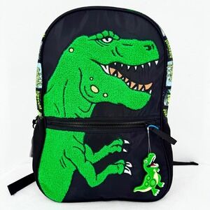 Wonder Nation Boys Jurassic Dinosaur Backpack 17" Black Green T Rex Pop It Charm